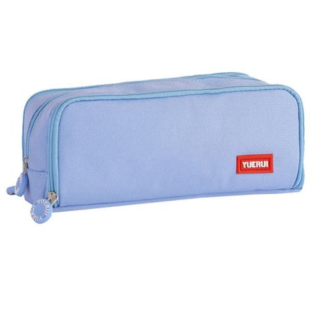 Stor blyantsæske med 3 rum, stor kapacitet, blå