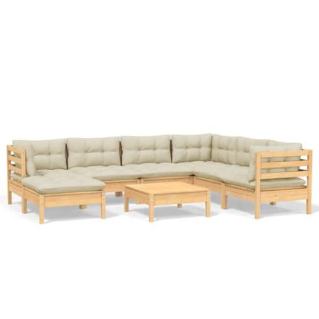 Vidaxl Loungegrupp Med Gräddvita Dynor 8 Delar Massiv Furu Creme