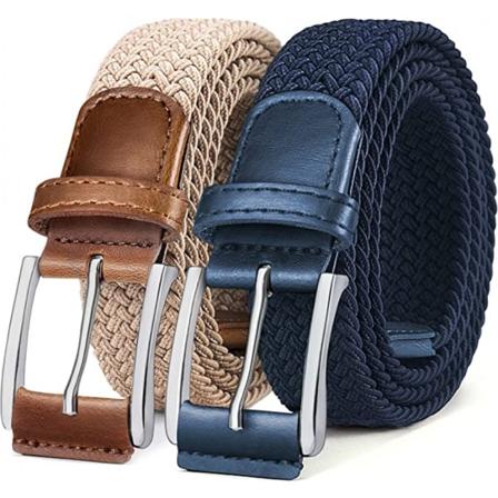 Herre Løs Elastisk Livrem 2-delt Sæt, Herre Elastisk Vævet Livrem Casual Bukser Jeans Livrem - Mørkeblå, Beige (110cm)