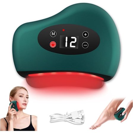 Skrapeverktøy for ansikt, 12 nivå vibrasjonsvarme, ansiktsmassasjeapparat (grønn)