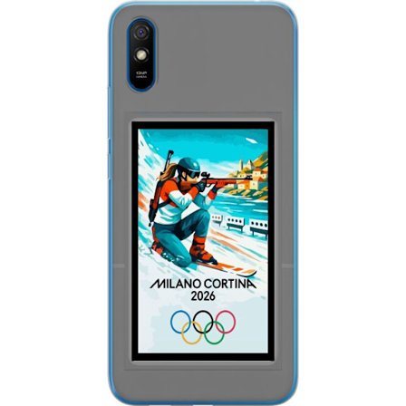 Yhteensopiva Puhelinkuori Xiaomi Redmi 9AT Retrojuliste Cortina Milano 2026 vuorilla, talviurheilijoilla, italiankoloreilla, Milanon tuomiokirkolla ja