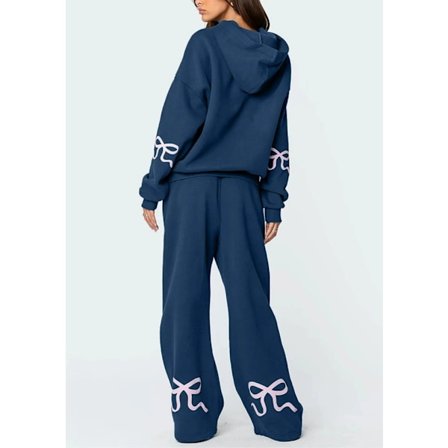 Rund hals langermet løs tykk genser dame mote avslappet vide ben bukser sett