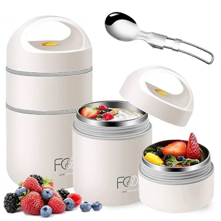 Kornblanding kopp takeaway 680ml isolert matboks lunsjboks yoghurt kopp dobbeltlags lekkasjesikker med skje (hvit)