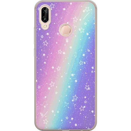 Kompatibelt Mobildeksel til Huawei P20 lite Rainbow-farget pastellbakgrunn med hvite stjerner og gnistrende prikker i myk overgang