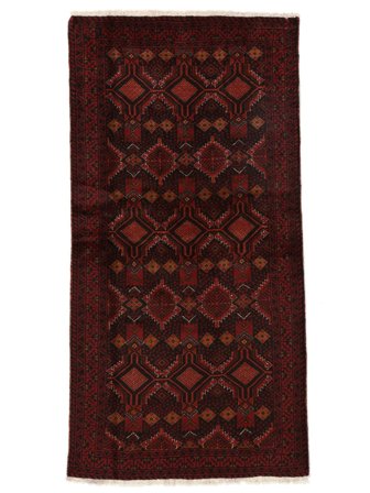 Beluch Matta Handknuten 100X192 Svart/Mörkröd Persien/Iran