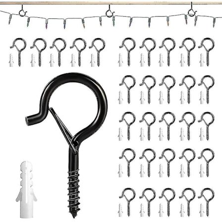 30 stk. Q-hengere, 18 kg kapasitet Kraftige skru-i-kroker Rustbestandige Utendørs lysklemmer Takkroker