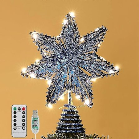 Glitterstjerne juletretopp - Batteridrevet juletrebelysning (blå)