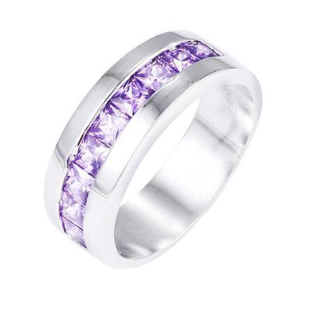 Silver Ring - En Rad Strass / Lila Cz Kristaller - Stl 18,2 Lila