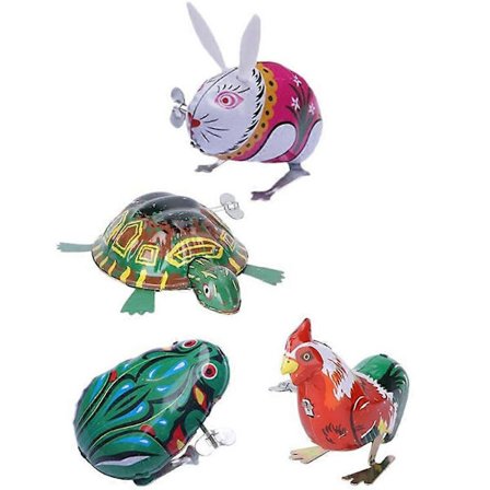 4 stk. Opptrekkbare leker for barn, mekaniske leker i jern, hoppende dyr, pedagogisk lekesett [HK]