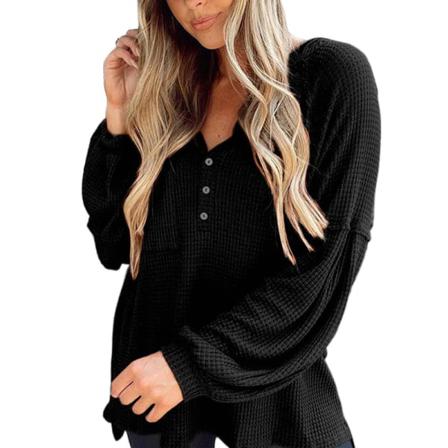 Dam Waffle Stickad Jumper Top Långärmad V Neck Pullover Fall
