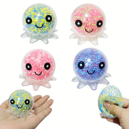 4-pakning Squishy Fidget Leker for Barn & Voksne - Stressballer & Bleksprut-Squeeze-baller