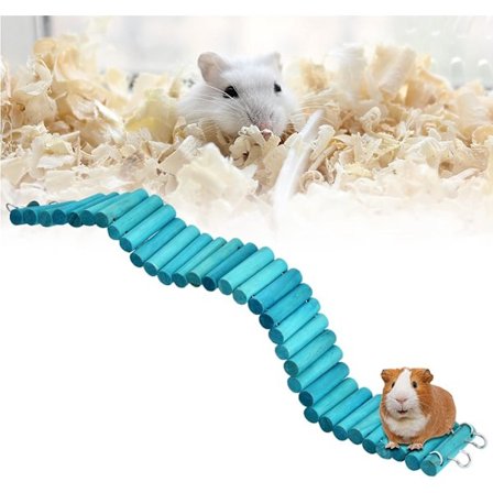 Naturlig tre hamster hengebro, tyggeleke trapp henge stige bur tilbehør for små dyr, hamster, mus, rotte, fugler, papegøyer (6*50cm blå)