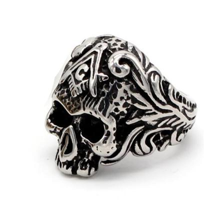 Ring Med Skelett Rostfritt Stål Kranium Punk Rock Masonic Silver One Size