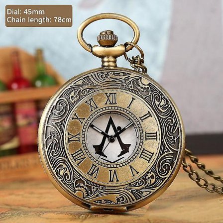 Antik lommeur Assassin's Creed stil romertall kjede anheng klokke