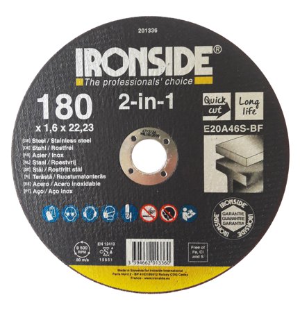 Ironside 201336 Kappeskive 180 mm, F41, E20A, 2in1 180 x 1,6 x 22 mm, Maskintilbehør & forbruk