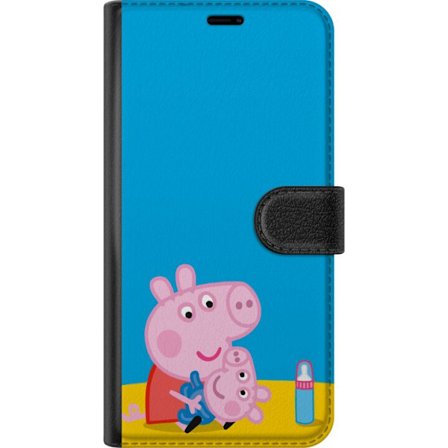 Yhteensopiva Lompakkokotelo Motorola Edge 50 Fusion Peppa Pig haltijan teema kruunulla ja taikasauvalla vaaleanpunaisella taustalla, söpö lasten kuv