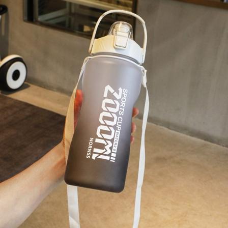 2000ml bærbar halm pop-up låsemugg - frostet grå og hvit grey