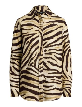 Lauren Ralph Lauren | Relaxed Fit Zebra-Print Linen Shirt | M