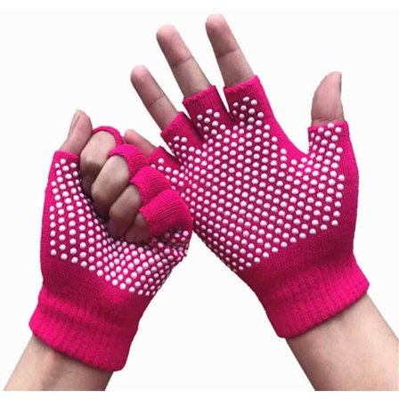 Skridsikre fingerløse Pilates Yoga Handsker med silikoneprikker - Pink