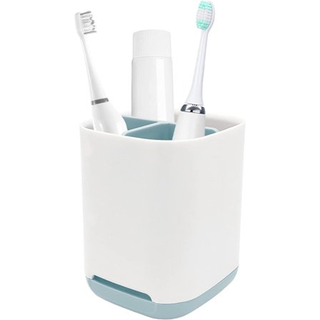 Sklisikker tannbørsteholder, avtakbart plast for enkel rengjøring, multifunksjonell oppbevaring, 3-roms elektrisk tannbørste og tannkrembeholder (blå)