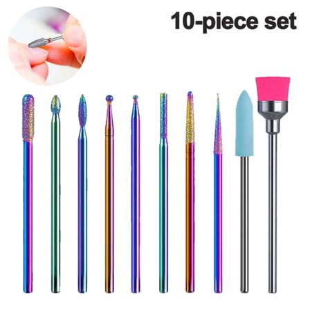 10 stk. sæt neglebåndsbit til akryl gel negle, fint korn bit til elektrisk manicure maskine hjemme salon brug