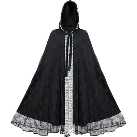 Halloween Kostumer til Kvinder, Trykt Hættekappe, Unisex Kappe, Middelalderlig Lang Kappe med Snørebånd, Halloween Kappe, Kappeformet Kostume