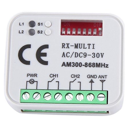 Universal RX Multi Frekvens 300-868MHz Modtager 2CH 12V 24V Relæmodul Garageport Fjernbetjening