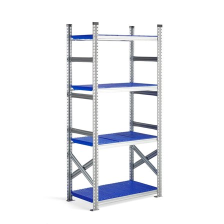 Galvanised food shelving TRANSFORM, basic unit, 1972x900x500 mm, blue
