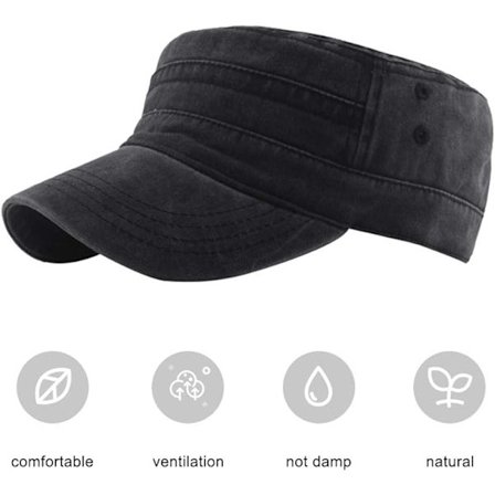 Svart herrelue Vintage justerbar militærlue Army Cadet Hat Co