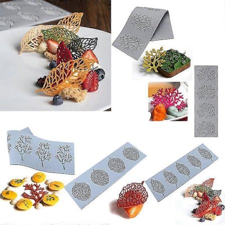 Korallgrenar, löv, mjukt godis, spetsmatta, tårta, silikonmodell, DIY chokladdekoration, bakform