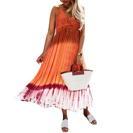 Summer Women Sling Blommig Lång Klänning Boho V-neck Ärmlös Par