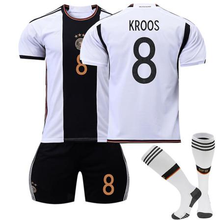 Saksa 2022–2023 World Cup Home Jersey Kroos #8 Jalkapallo Jersey T-paita Shortsit Sarjat Jalkapallo 3-osaiset setit lapsille Aikuiset Kids 24(130-