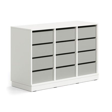 Student storage CASPER, 12 drawers, base frame, white/grey