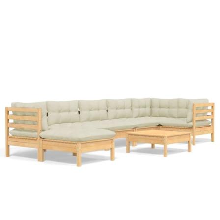 Vidaxl Loungegrupp Med Gräddvita Dynor 8 Delar Massiv Furu Creme