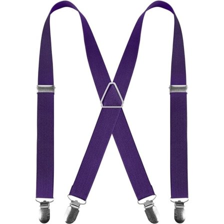 Herrhängslen med 4 clips X-form, justerbara elastiska hängslen för herrbyxor, herr hängslen bröllop business casual hängslen (Lila)