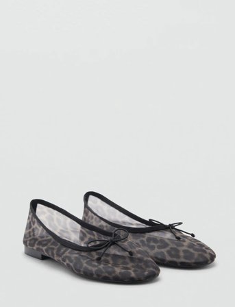Mango Animal-Print Mesh Ballerina Flats - Multi/patterned - 37