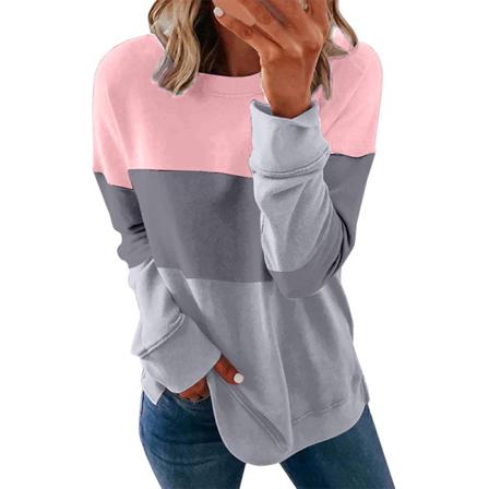 Långärmad Baggy Sweatshirt För Kvinnor Colorblock Patchwork T-shirt
