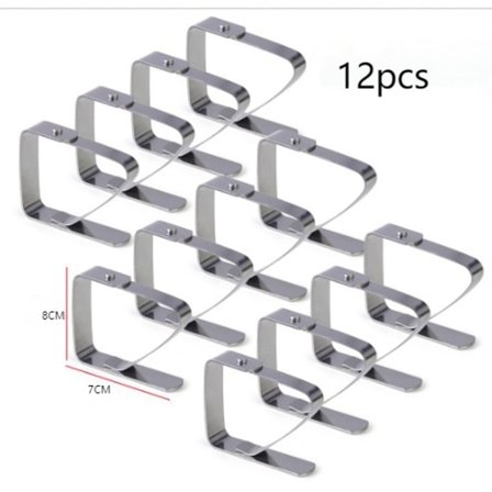 12 st bordsduksklämmor i rostfritt stål, stora bordsduksklämmor