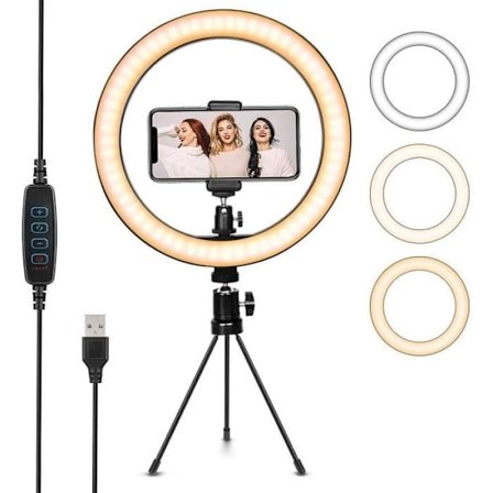 LED Ring Light med Stativ, Selfie Ring Light Stick til Video/Foto/YouTube, Justerbar Ringlampe med 3 Lysindstillinger