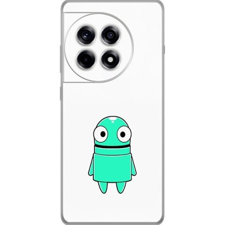 Kompatibel Mobilcover til OnePlus OnePlus 12R Turkis tegneseriefigur med store øjne og en glad personlighed i enkel illustration