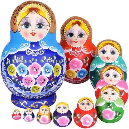 Blå 10-pak Russiske Babushka Dukker Matryoshka Håndlavede