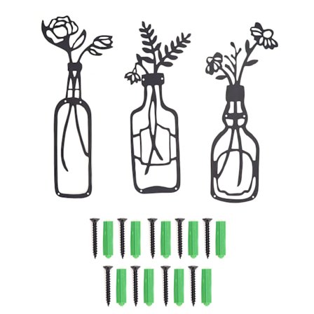 3 stk. Metal Vase Blomster Vægkunst Elegant Forebygge Rust Nem at Installere Jern Blomster Vægkunst til Indendørs