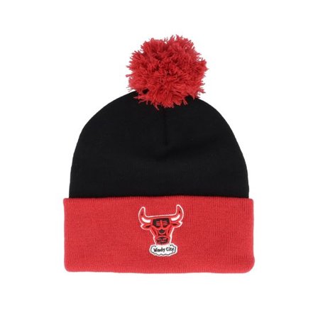 Mitchell & Ness - NBA Svart pom Beanie - Chicago Bulls Two Tone Pom Beanie Black/Red Pom @ Hatstore