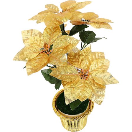 Konstgjord Julstjärna i Kruka Konstgjord Blomma Bonsai Juldekoration Guld 58x40 cm 1 Set