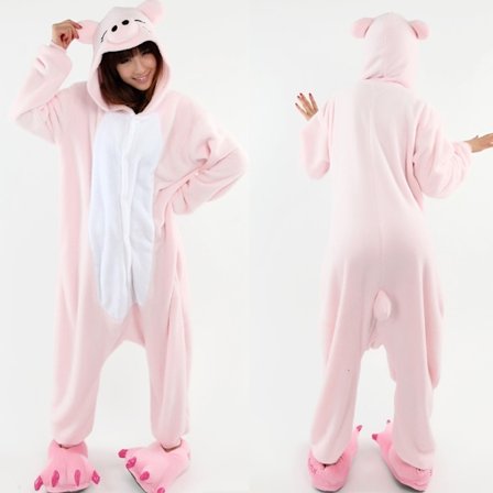 Fancy Cosplay Kostym Onesie Pyjamas Vuxen Nattkläder Pink Pig