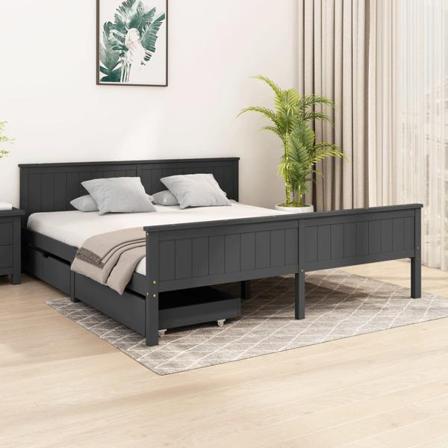 Vidaxl Sängram Med 2 Lådor Mörkgrå Massiv Furu 200x200 Cm Grå