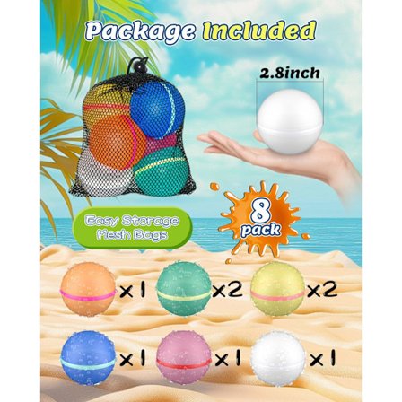 6-pakning selvforseglende vannballonger for barn og voksne, gjenbrukbare silikonplaskeballer med magnetisk lukking og nettingpose, perfekt