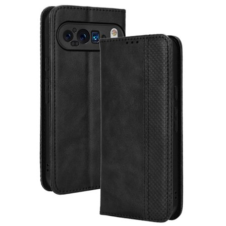 Google Pixel 9 Pro XL Stativ Telefonveske Full Beskyttelse Lommebok Deksel - Svart