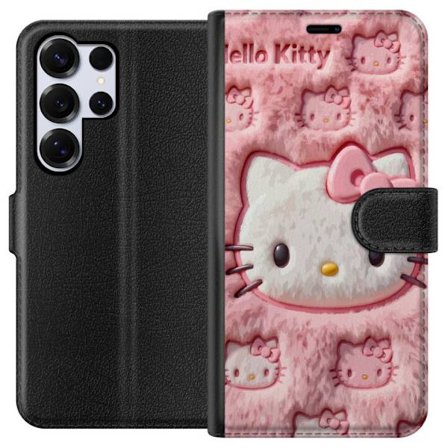 Yhteensopiva Lompakkokotelo Samsung Galaxy S25 Ultra Hello Kitty vaaleanpunainen pörröinen tausta, jossa on ikoninen kasvot ja kawaii-esteettisyys