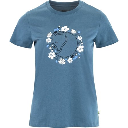 Fjällräven Women's Fjällblomster Fox T-Shirt in Dawn Blue | Size: Large, Organic Cotton